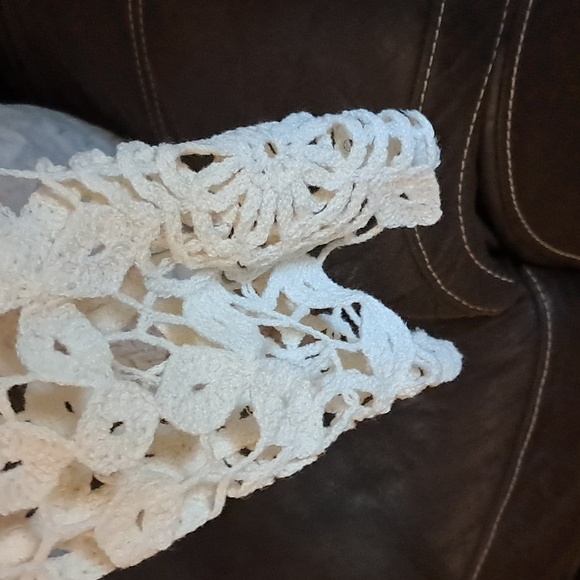 Cloth By Design Cream Crochet Long Sleeve Top Beachy Artsy Logenlook Preowned - Picture 7 of 13